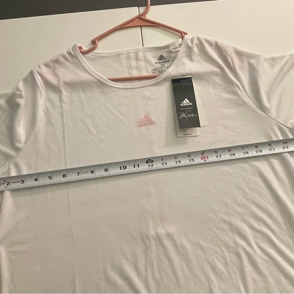 NWT Adidas White Primegreen Aeroready Logo Zoe Saldana T-Shirt Adult 1X - Picture 5 of 16